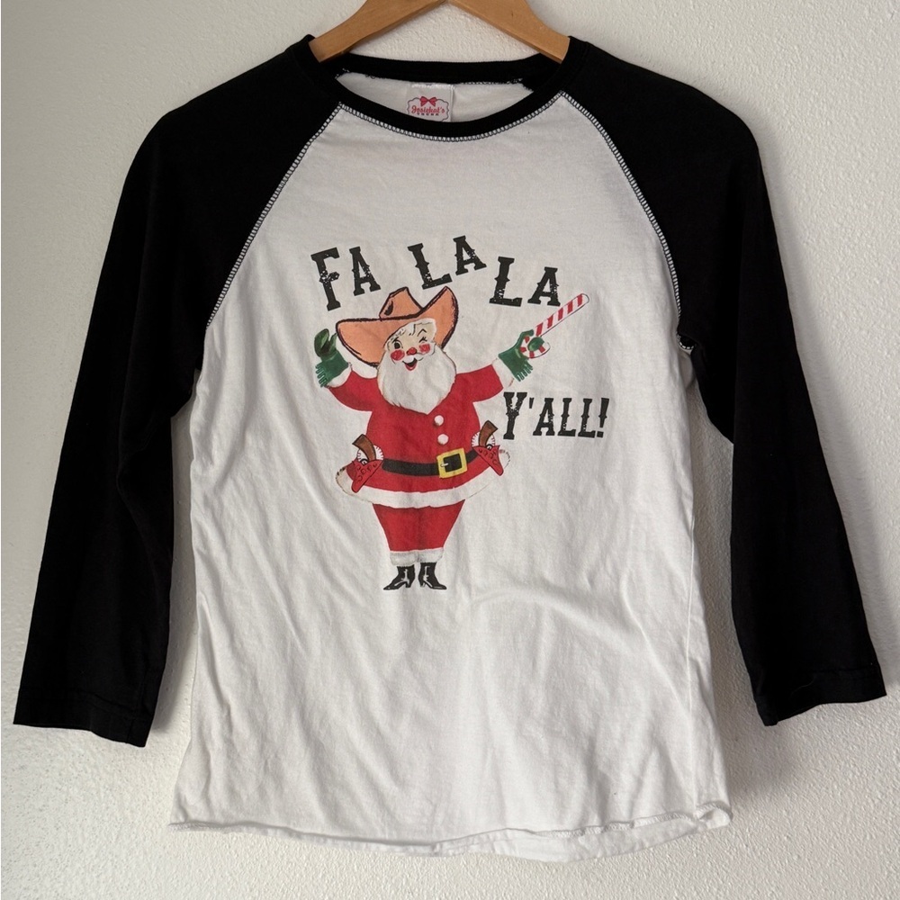 Texas Christmas Shirt: Retro Cowboy Santa Baseball  3/4 Sleeves